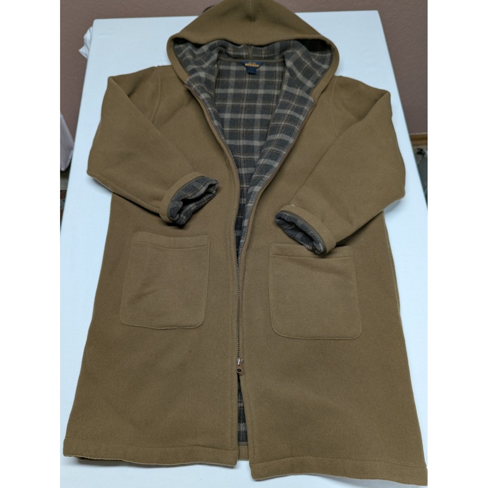 Woolrich Womens Camel Tan Virgin Wool Blend Plaid Lined Hooded Parka Coat M